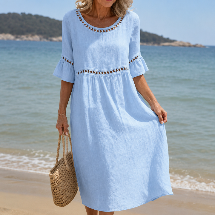 Helene | Long Linen Dress Flat Tummy Effect