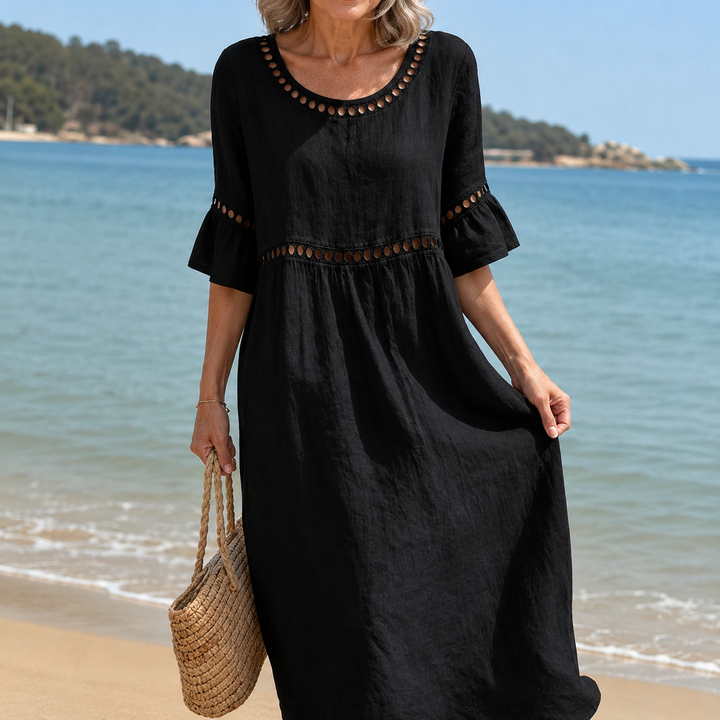 Helene | Long Linen Dress Flat Tummy Effect