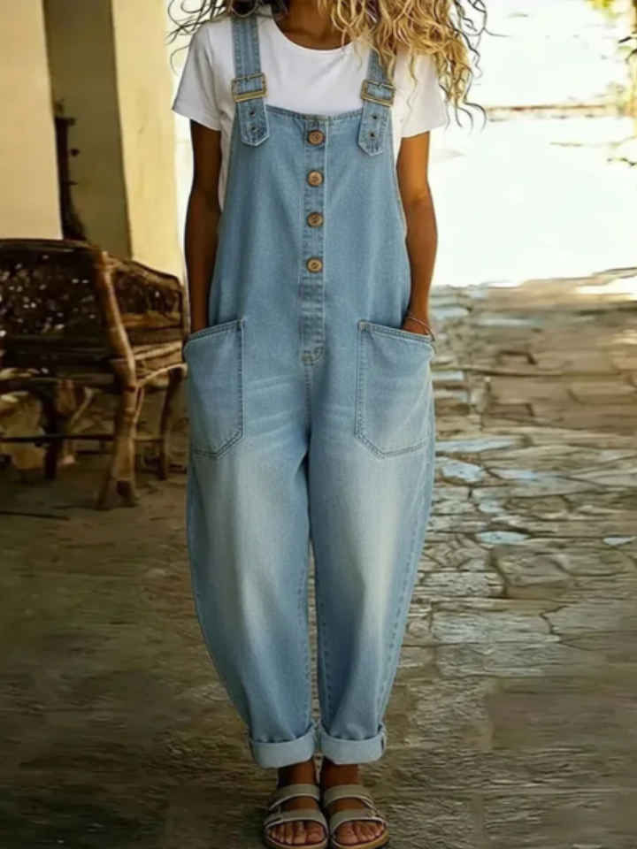 Saylor | Vintage Soft Cotton Denim-Look Overalls