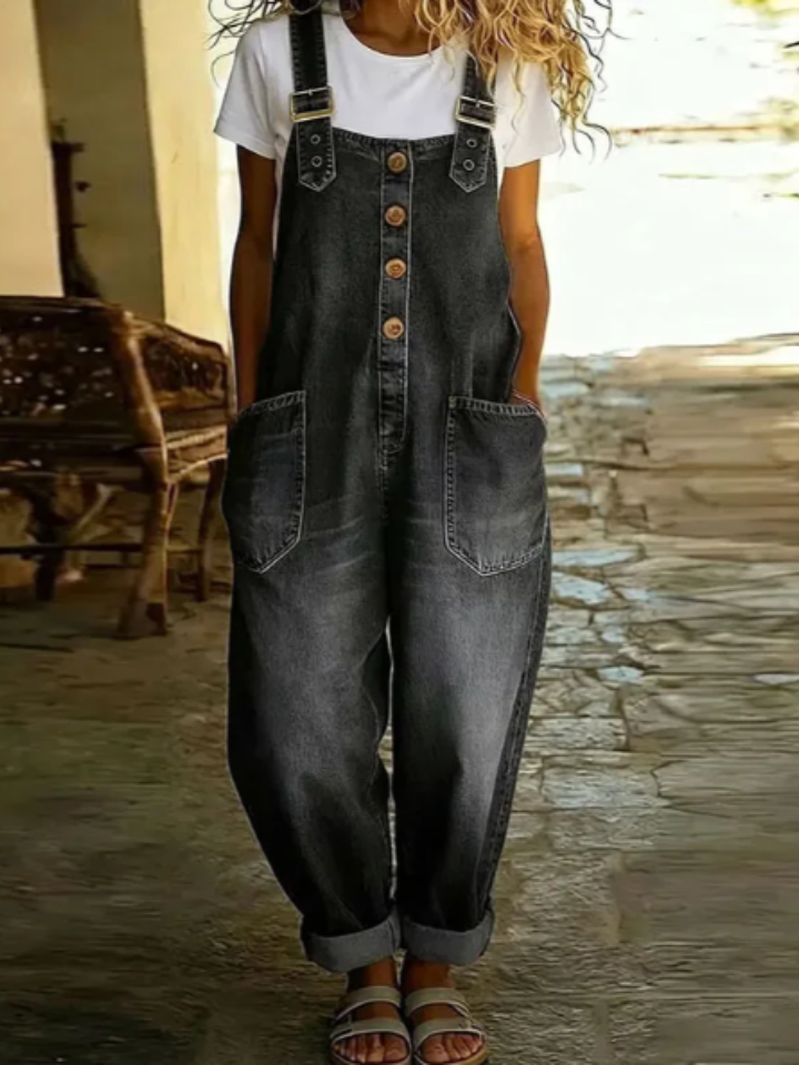 Saylor | Vintage Soft Cotton Denim-Look Overalls