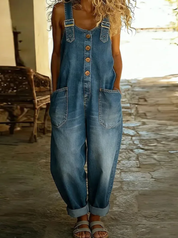 Saylor | Vintage Soft Cotton Denim-Look Overalls