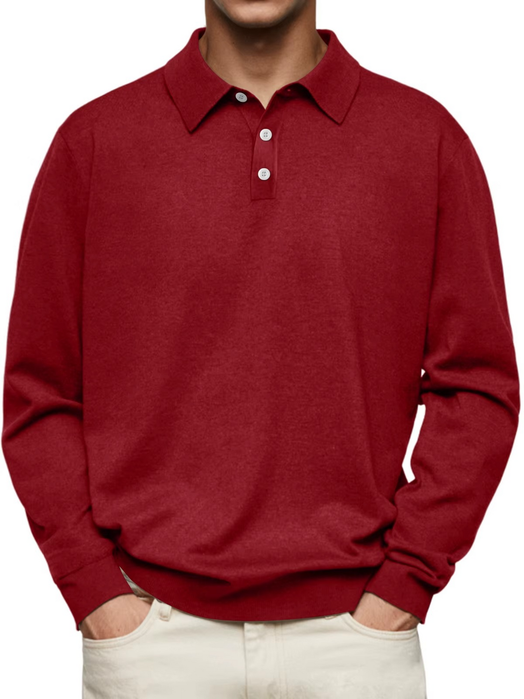 Chris | Patterned Collar Long Sleeve Polo Shirt