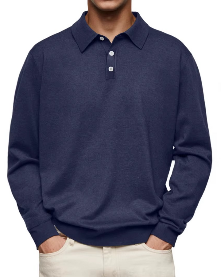 Chris | Patterned Collar Long Sleeve Polo Shirt