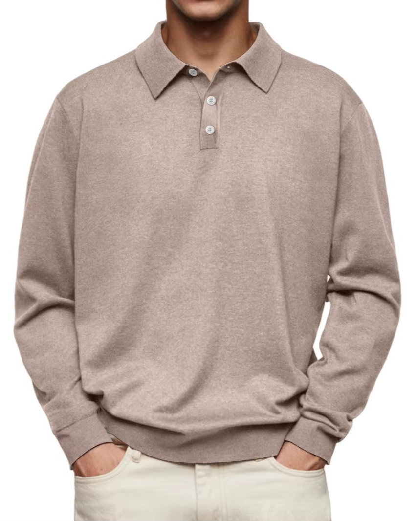 Chris | Patterned Collar Long Sleeve Polo Shirt