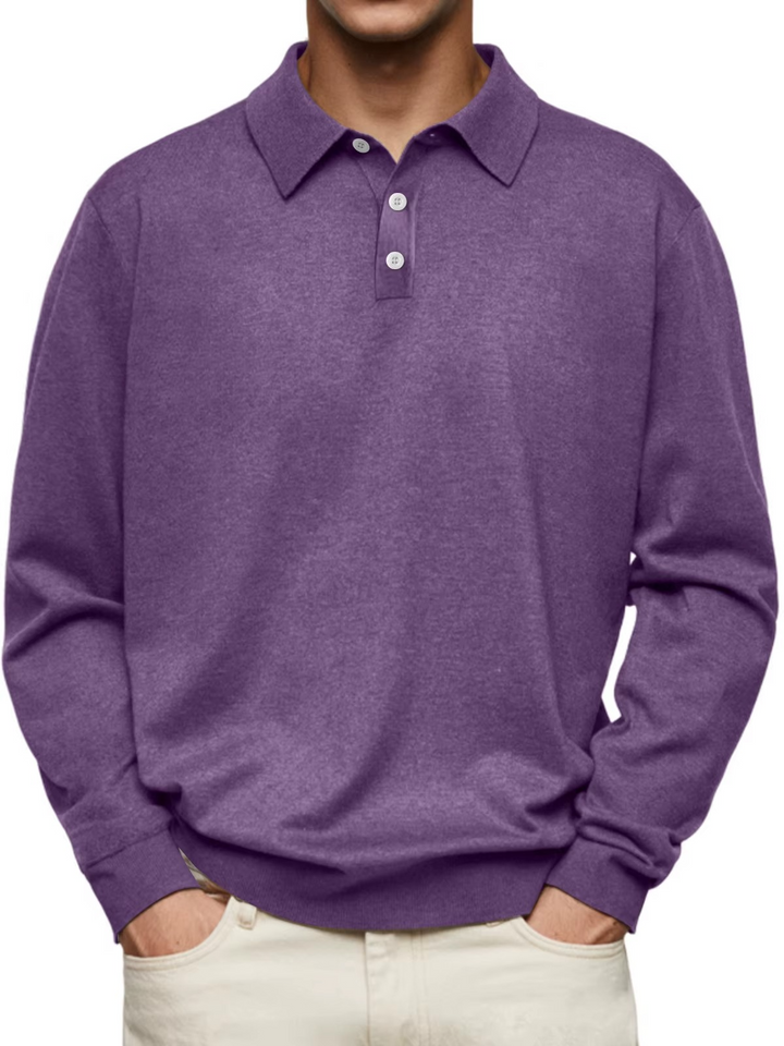 Chris | Patterned Collar Long Sleeve Polo Shirt