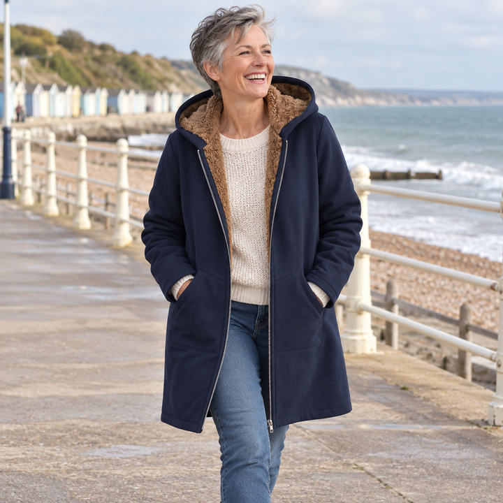 Evelyn | Cozy Sherpa-Lined Hooded Coat