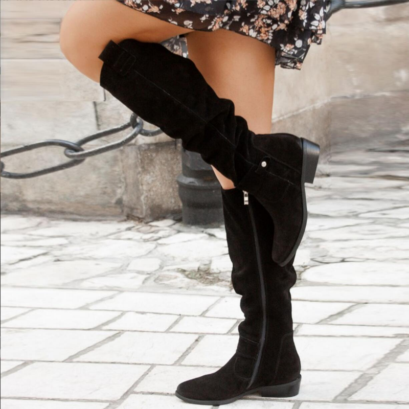 Women's Knee-High Slouch Boots – Casual Summer Suede Style Footwear