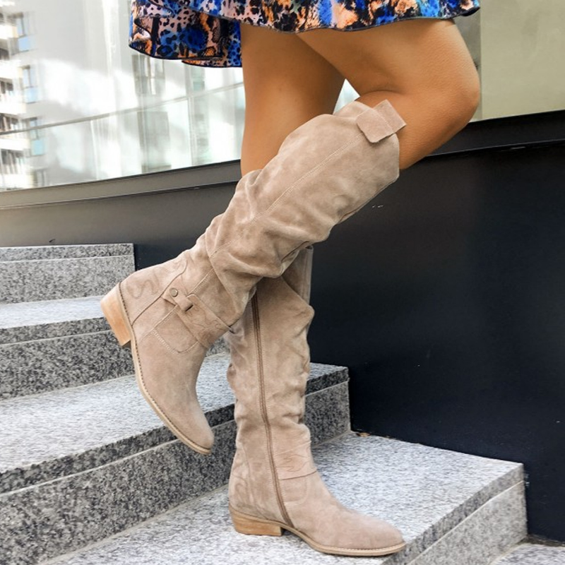 Women's Knee-High Slouch Boots – Casual Summer Suede Style Footwear