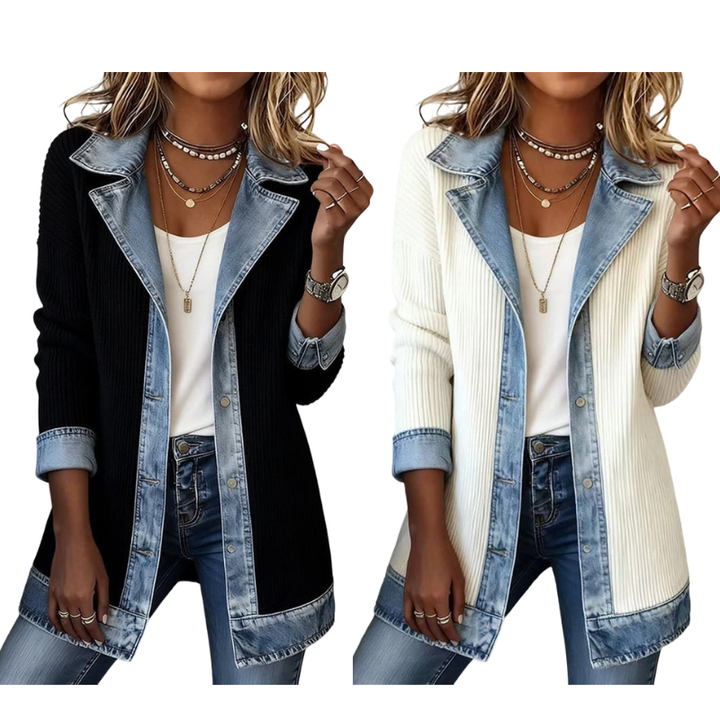 Lisa | Elegant ribbed coat with denim details