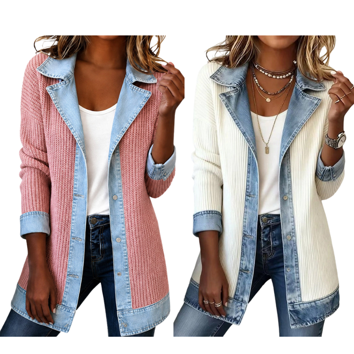 Lisa | Elegant ribbed coat with denim details