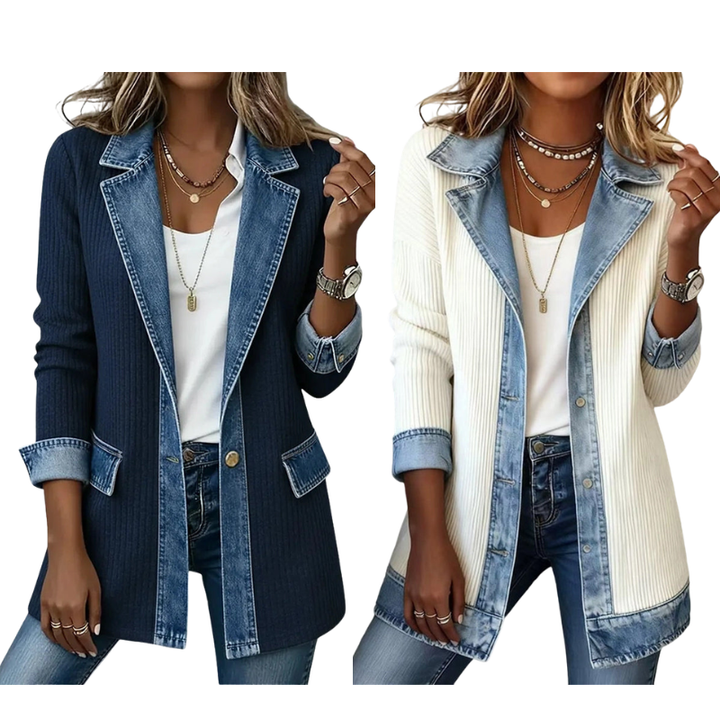 Lisa | Elegant ribbed coat with denim details