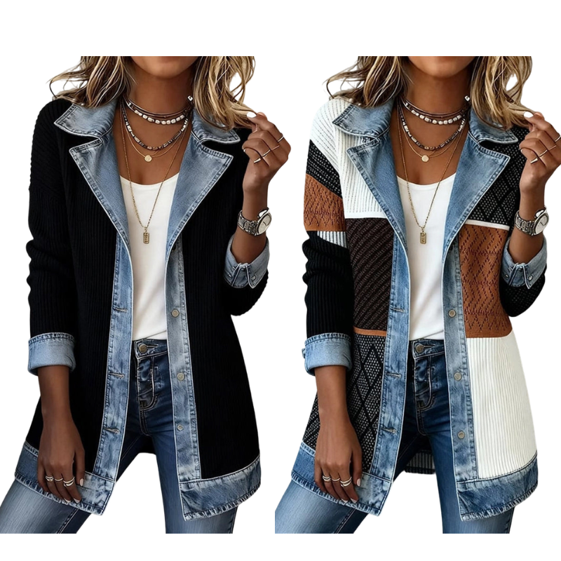 Lisa | Elegant ribbed coat with denim details