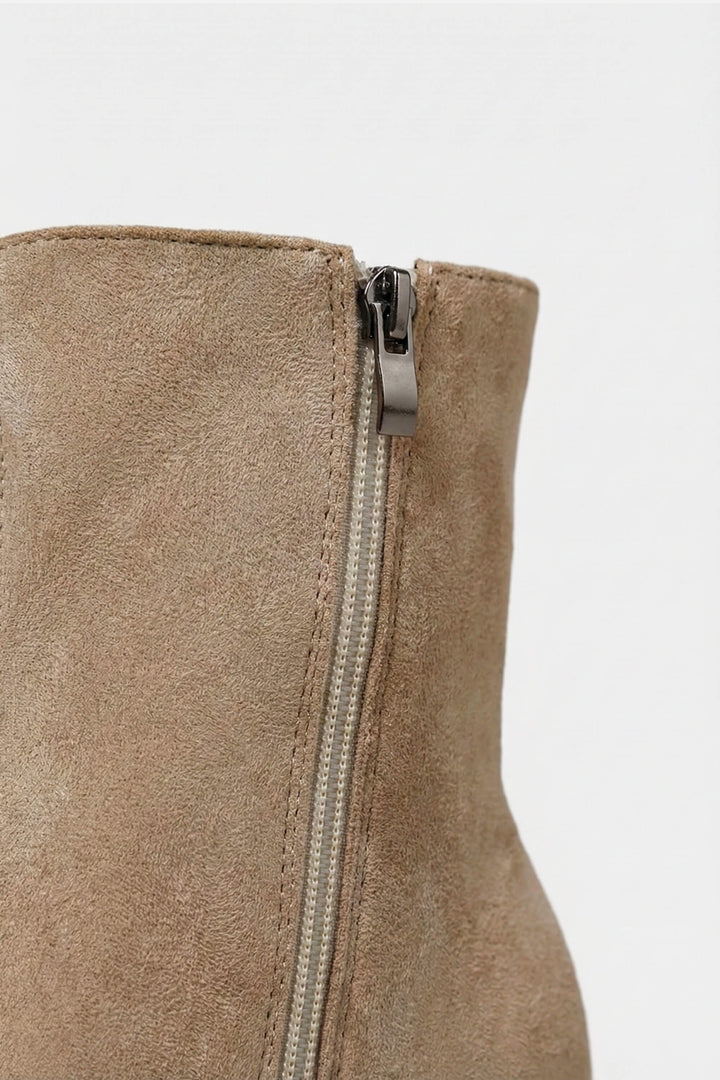 Women’s Block Heeled High Ankle Boots - Suede with Side Zipper
