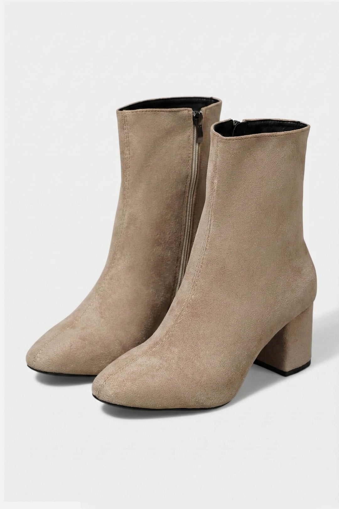 Women’s Block Heeled High Ankle Boots - Suede with Side Zipper