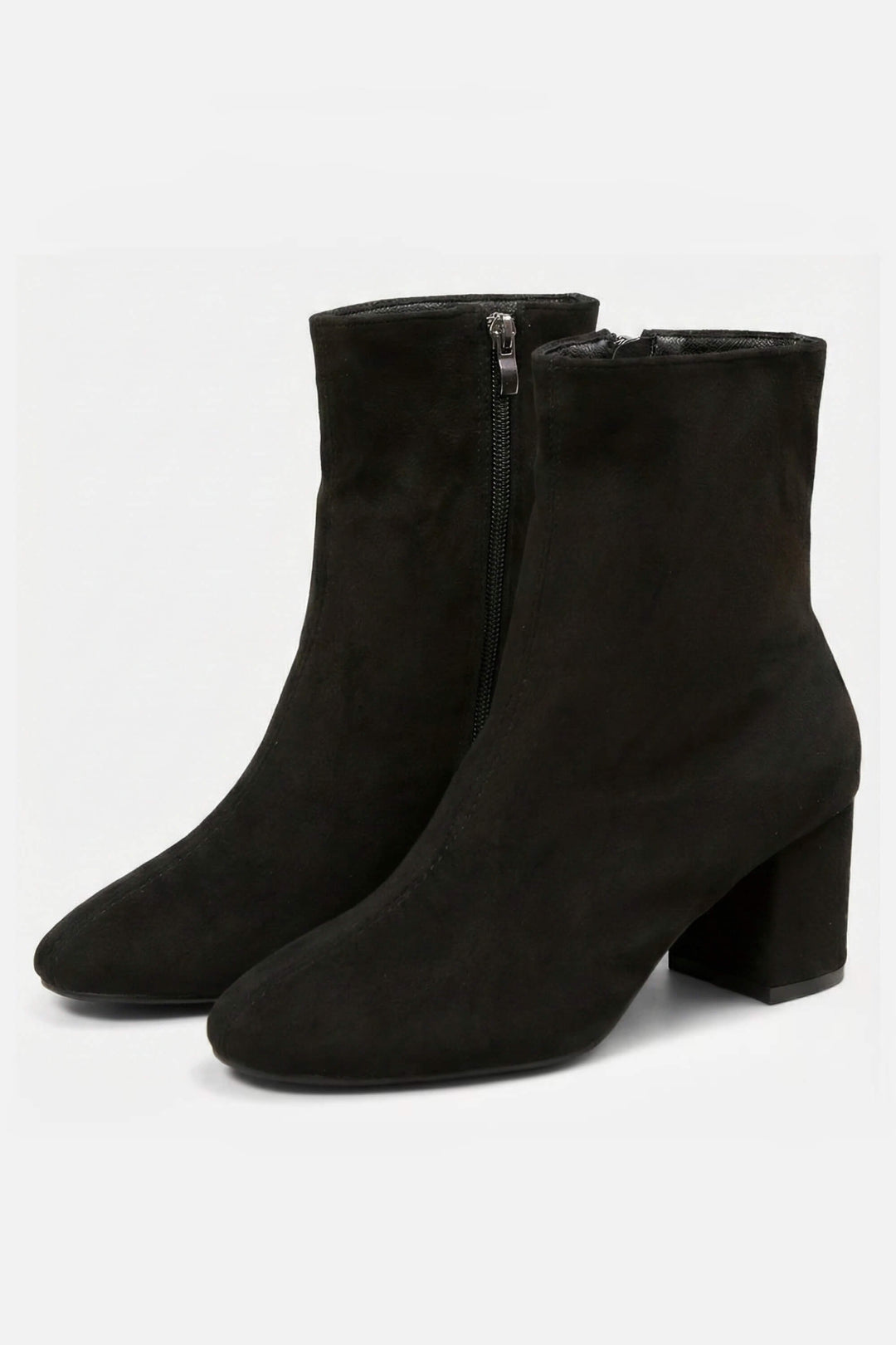 Women’s Block Heeled High Ankle Boots - Suede with Side Zipper
