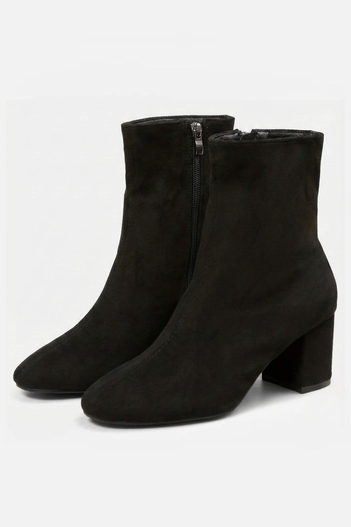 Women’s Block Heeled High Ankle Boots - Suede with Side Zipper