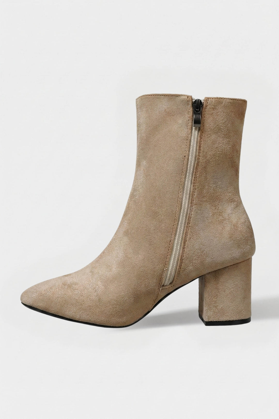 Women’s Block Heeled High Ankle Boots - Suede with Side Zipper