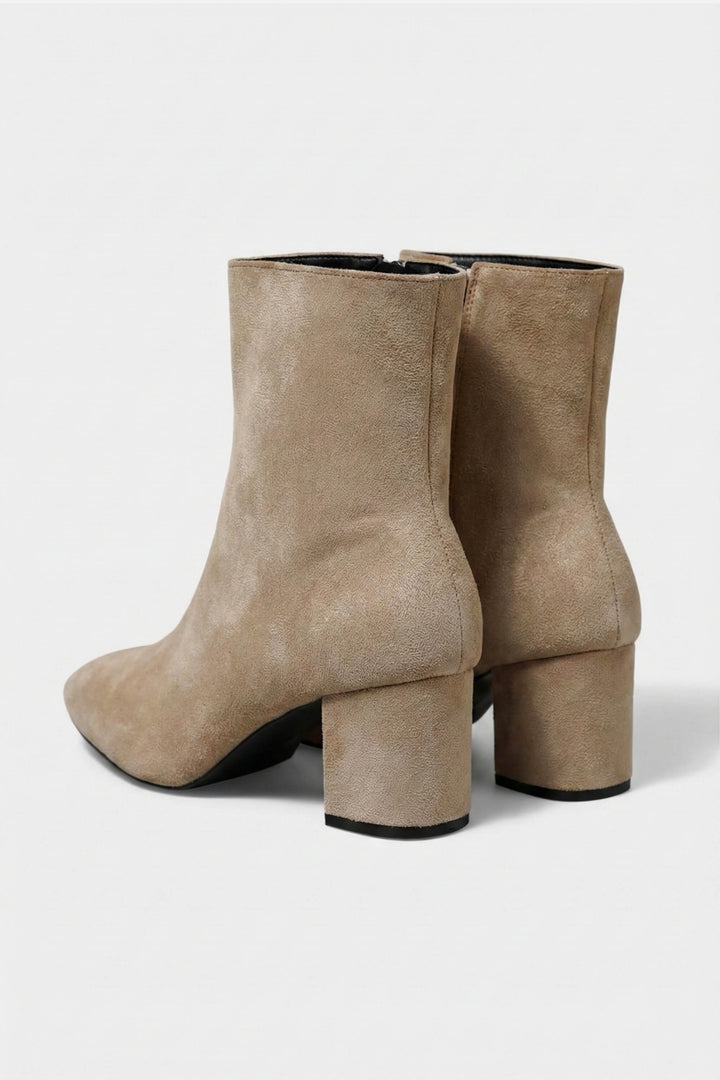 Women’s Block Heeled High Ankle Boots - Suede with Side Zipper