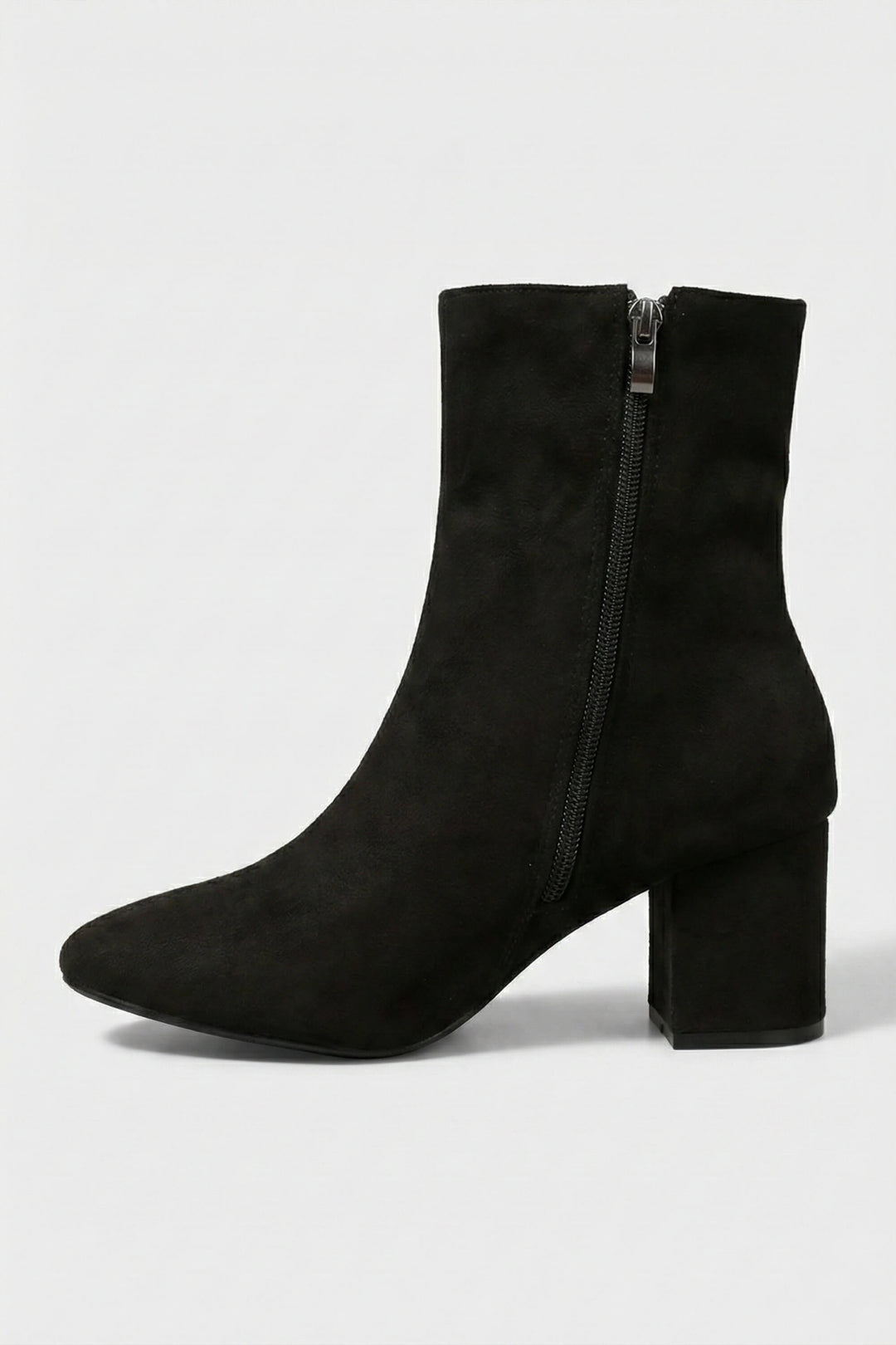 Women’s Block Heeled High Ankle Boots - Suede with Side Zipper