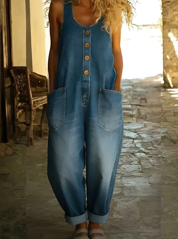 Saylor | Vintage Soft Cotton Denim-Look Overalls
