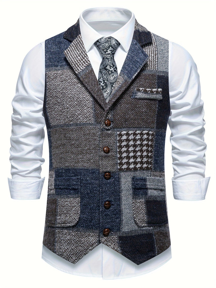 Leo | Patchwork Tweed Waistcoat with Herringbone Pattern