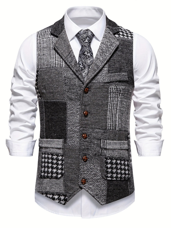 Leo | Patchwork Tweed Waistcoat with Herringbone Pattern