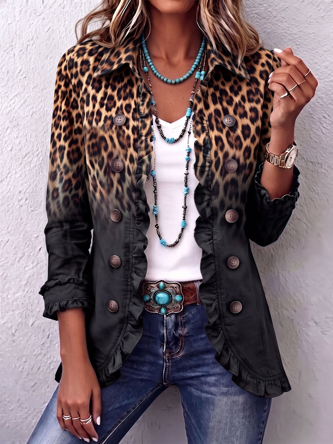 Rosamira | Leopard Blazer with Ruffles