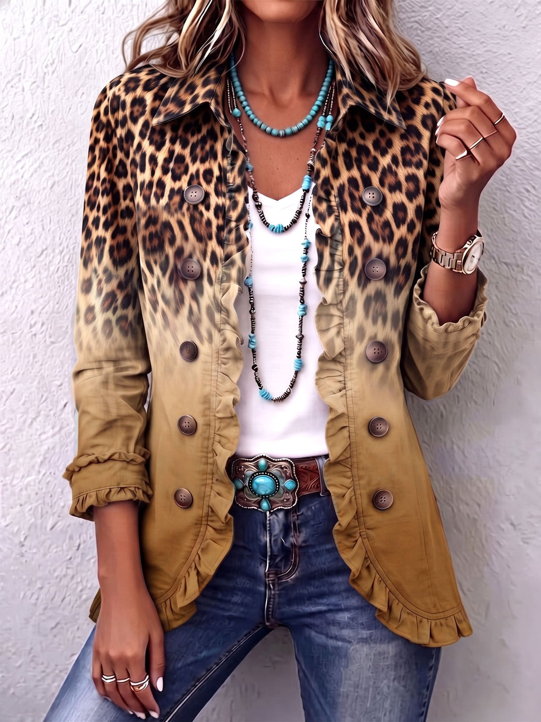 Rosamira | Leopard Blazer with Ruffles