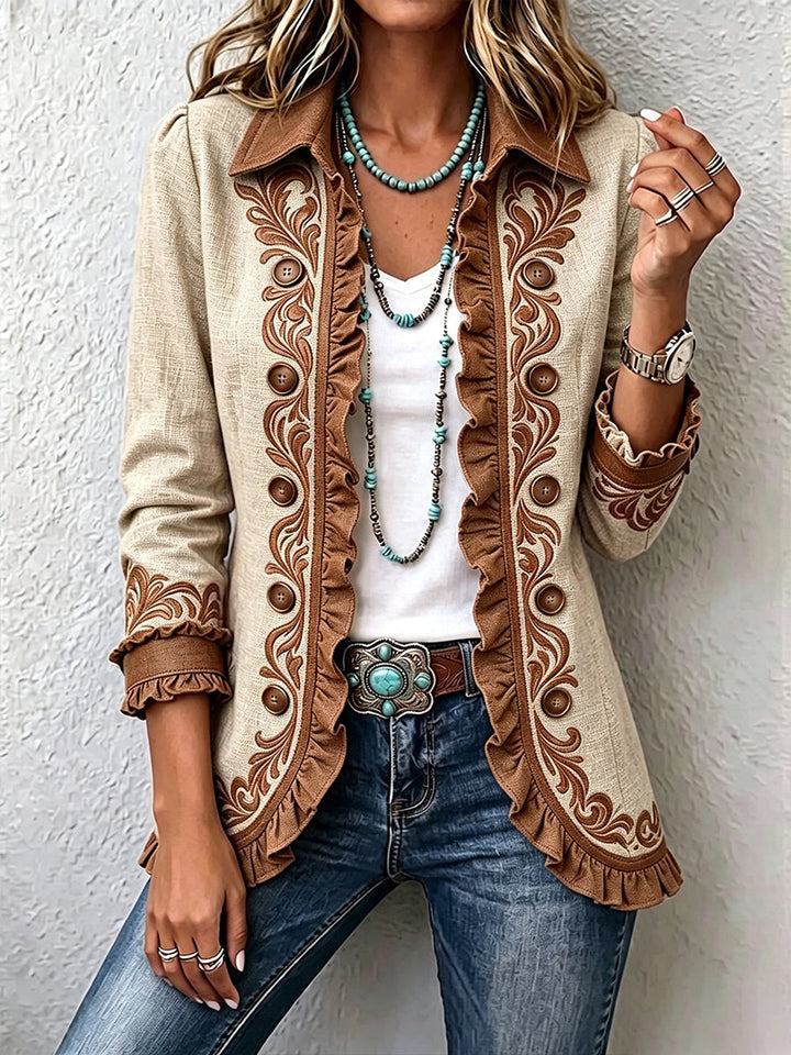 Aurorina | Vintage Embroidered Jacket with Ruffles