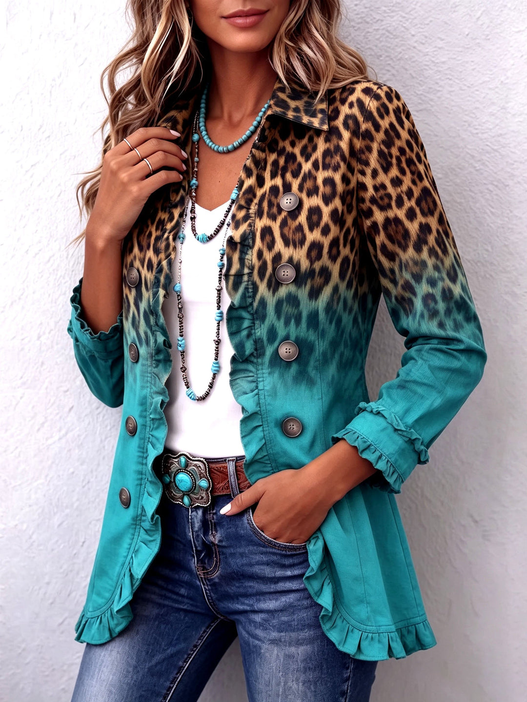 Rosamira | Leopard Blazer with Ruffles