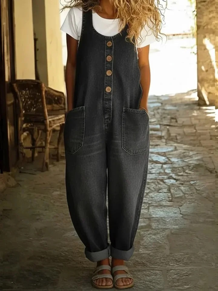 Saylor | Vintage Soft Cotton Denim-Look Overalls