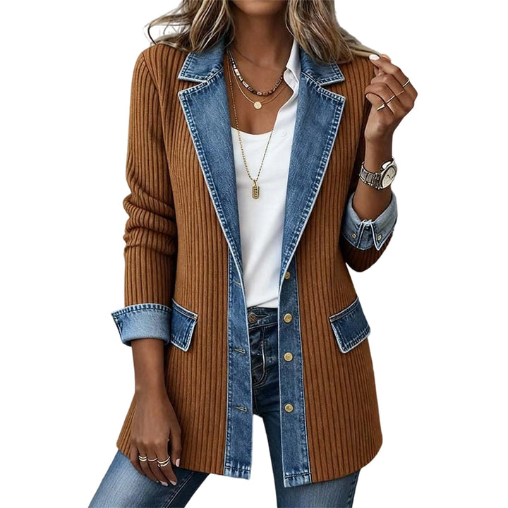 Lisa | Elegant ribbed coat with denim details