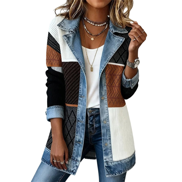 Lisa | Elegant ribbed coat with denim details