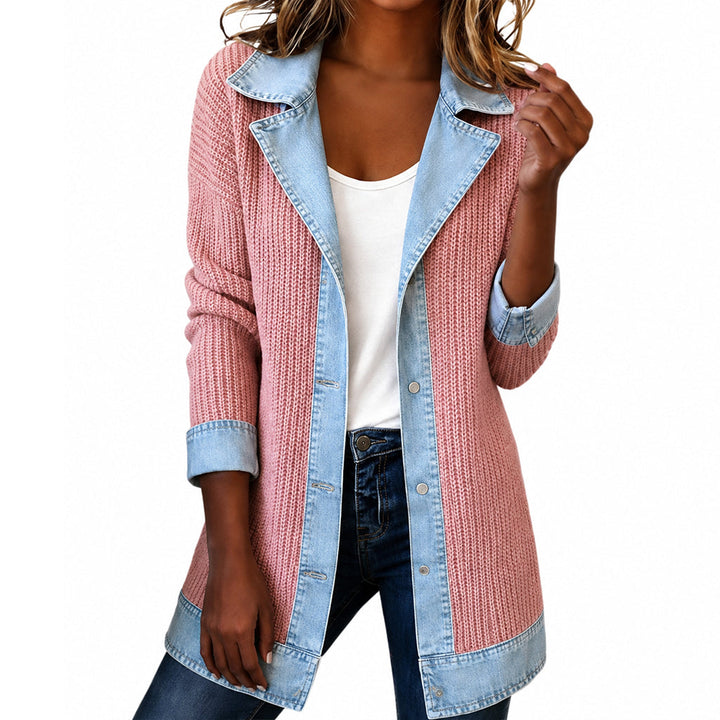 Lisa | Elegant ribbed coat with denim details