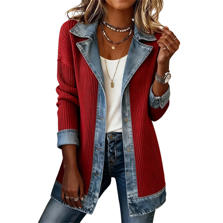 Lisa | Elegant ribbed coat with denim details