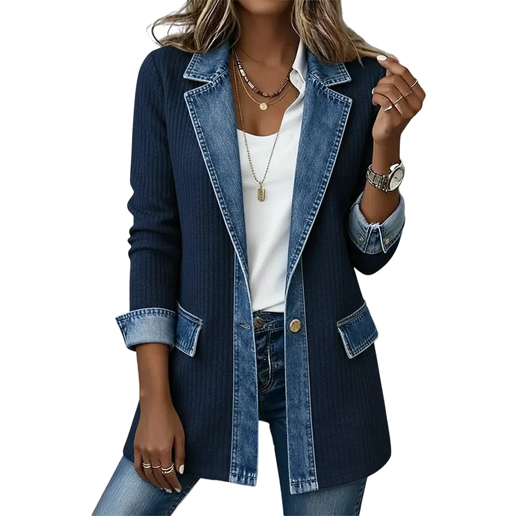 Lisa | Elegant ribbed coat with denim details