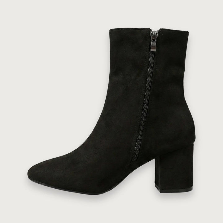 Women’s Block Heeled High Ankle Boots - Suede with Side Zipper